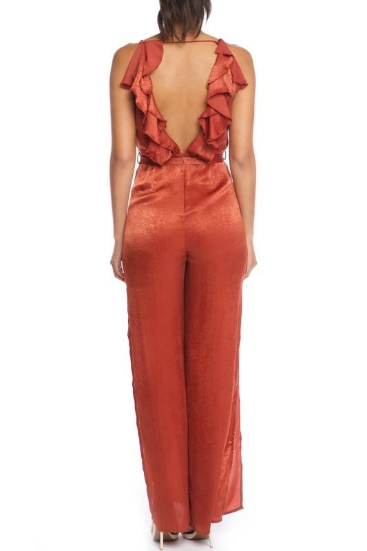 Satin Ruffle Jumpsuit