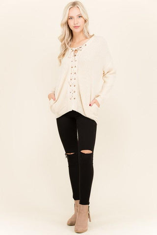 Eyelet Front Tie Sweater