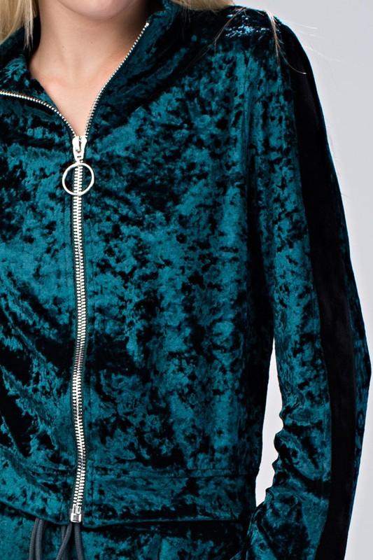 Zipper Front Velvet Jacket