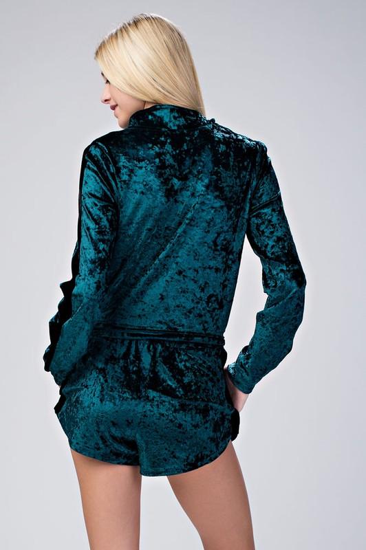 Zipper Front Velvet Jacket