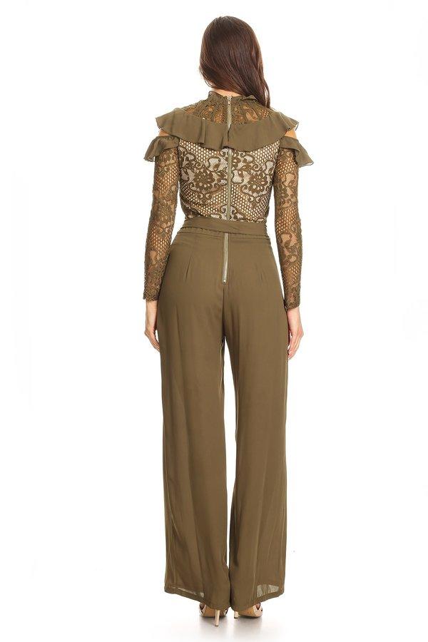 Ruffle Lace Front Jumpsuit